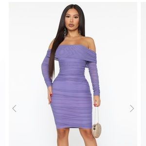 ruched off shoulder midi dress